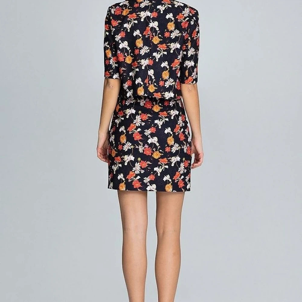 Floral Print Skirt and 3/4 Sleeve Jacket Set