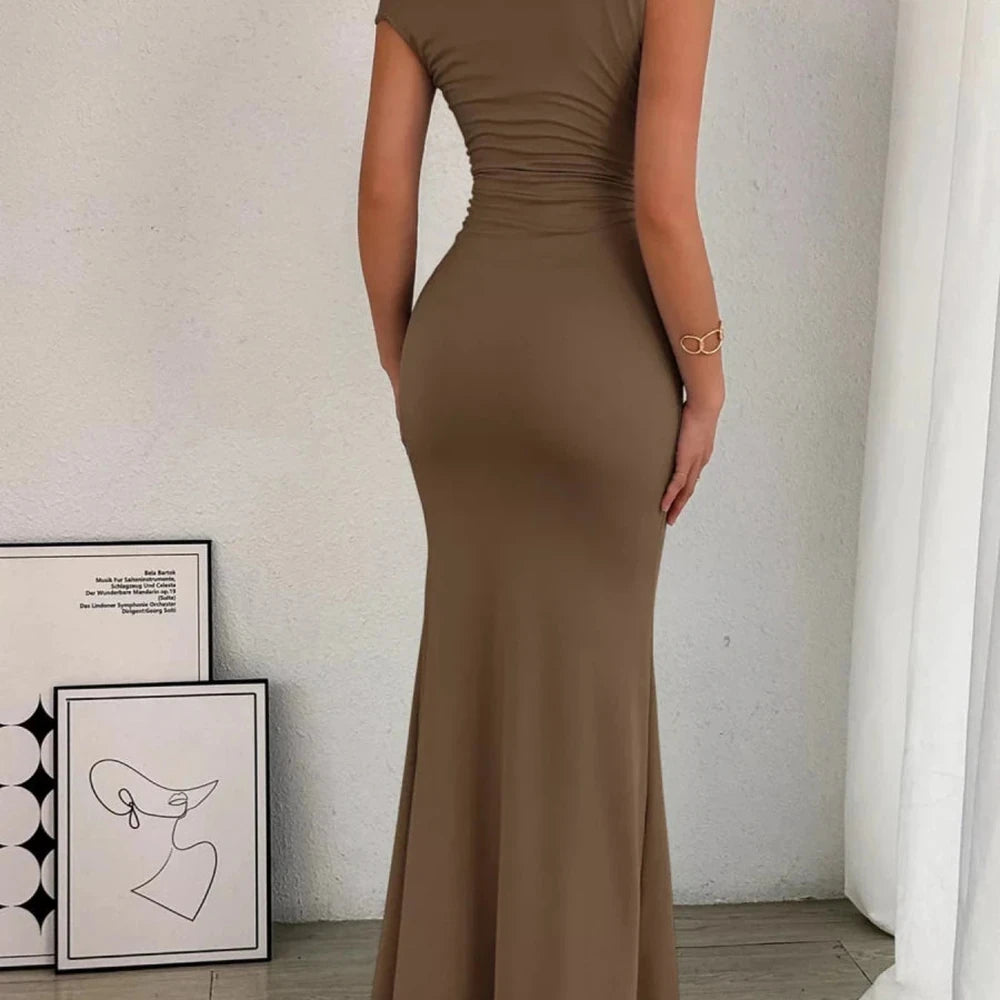One-Shoulder Ruched Bodycon Maxi Dress