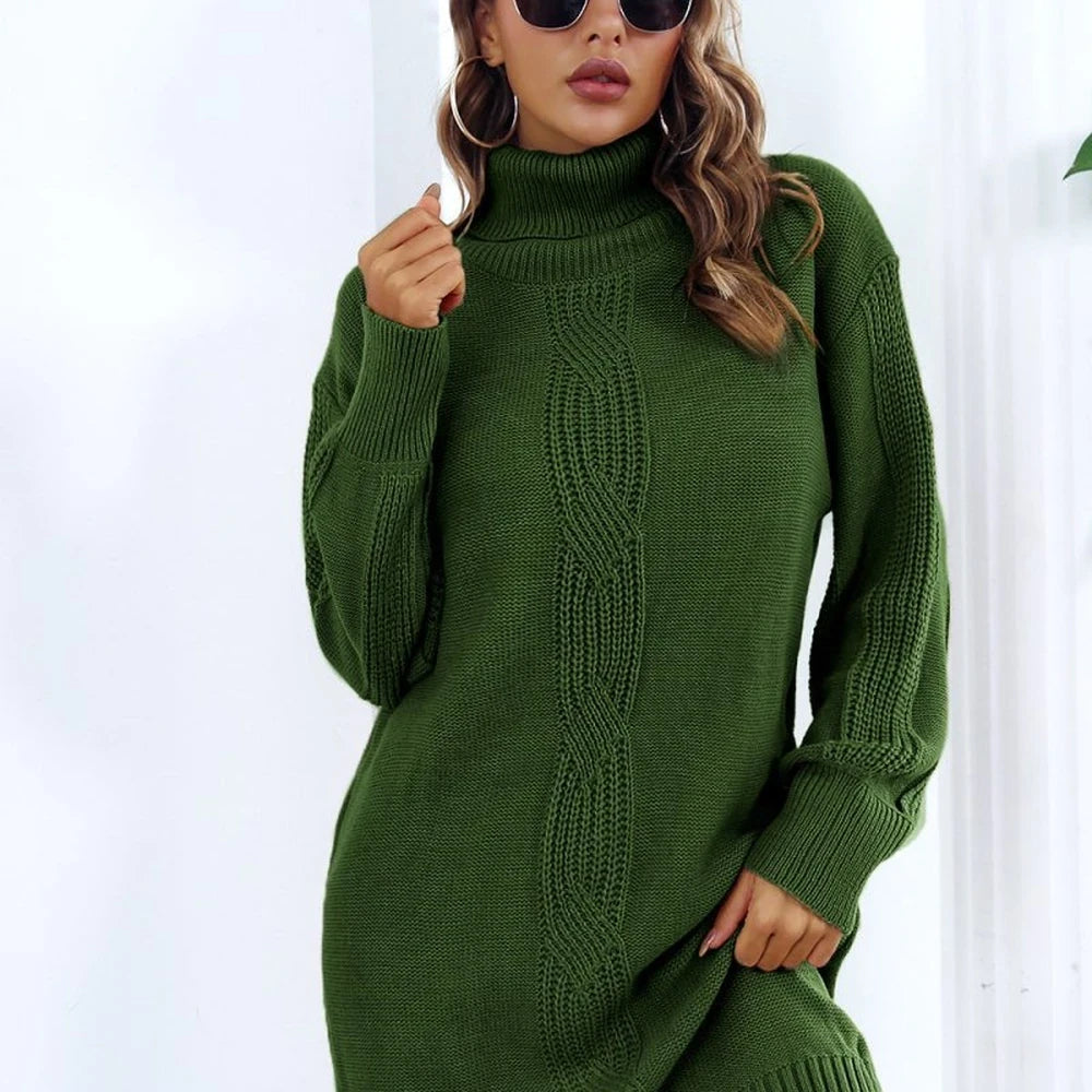 Openwork Turtleneck Sweater Dress