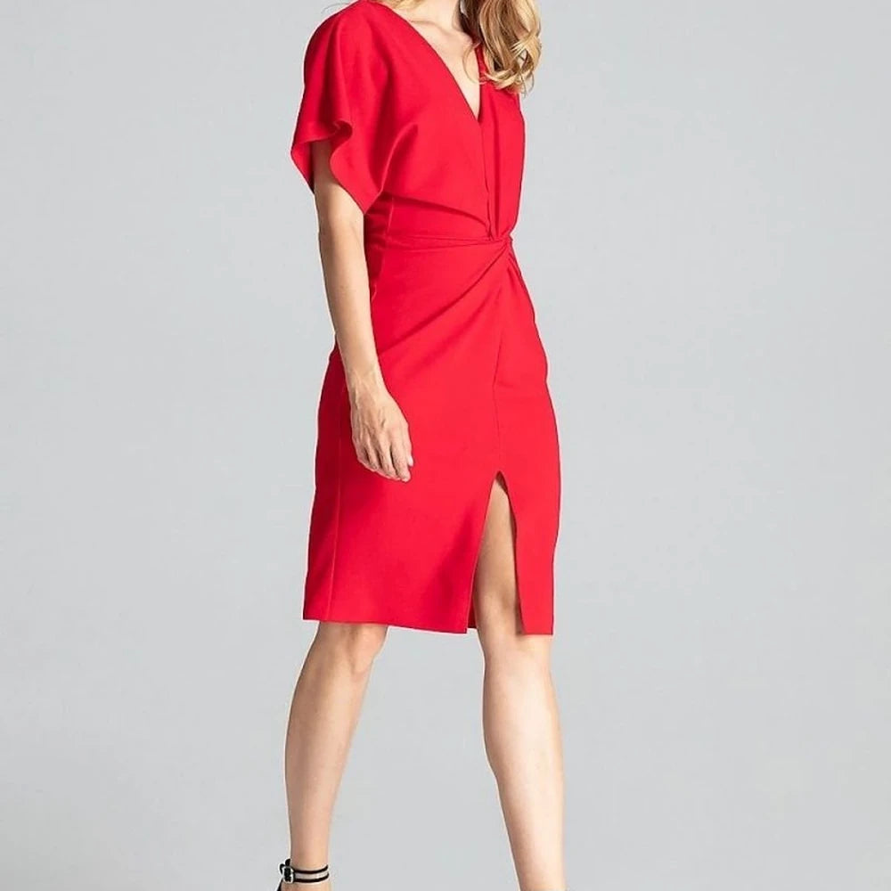 Navy Blue Midi Dress with Kimono Sleeves