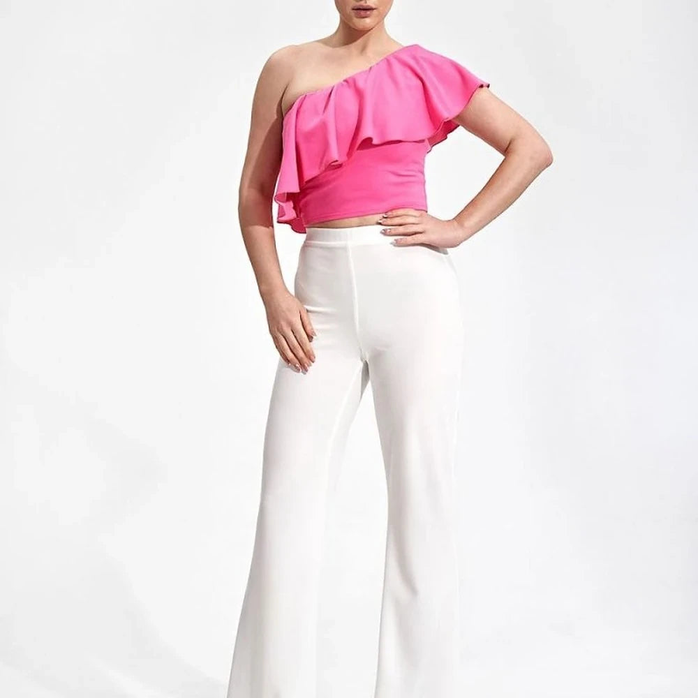 One-Shoulder Ruffle Crop Blouse