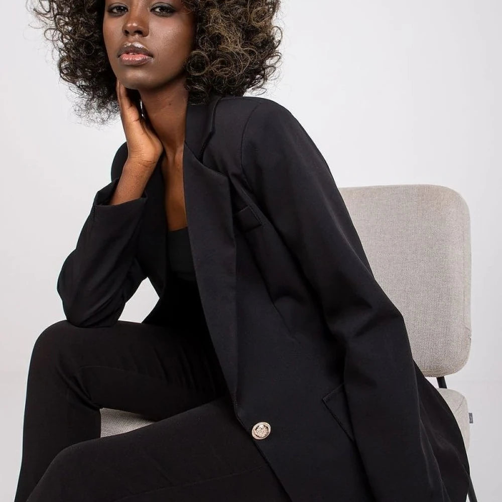 Long Sleeve Button Jacket with Shoulder Pads