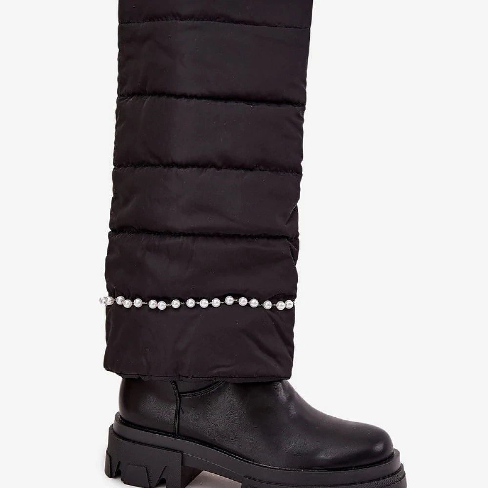 Black Thigh-High Boots with Beads