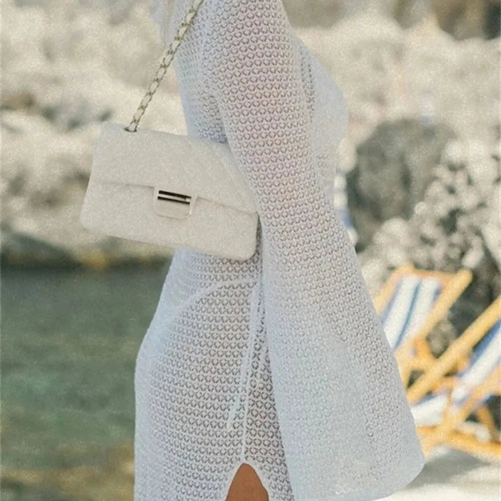 Sheer Flare Sleeve Cover-Up Dress