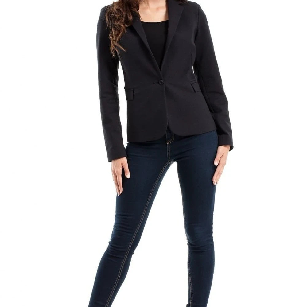 Black Cotton Blend Jacket with Rolled Sleeves