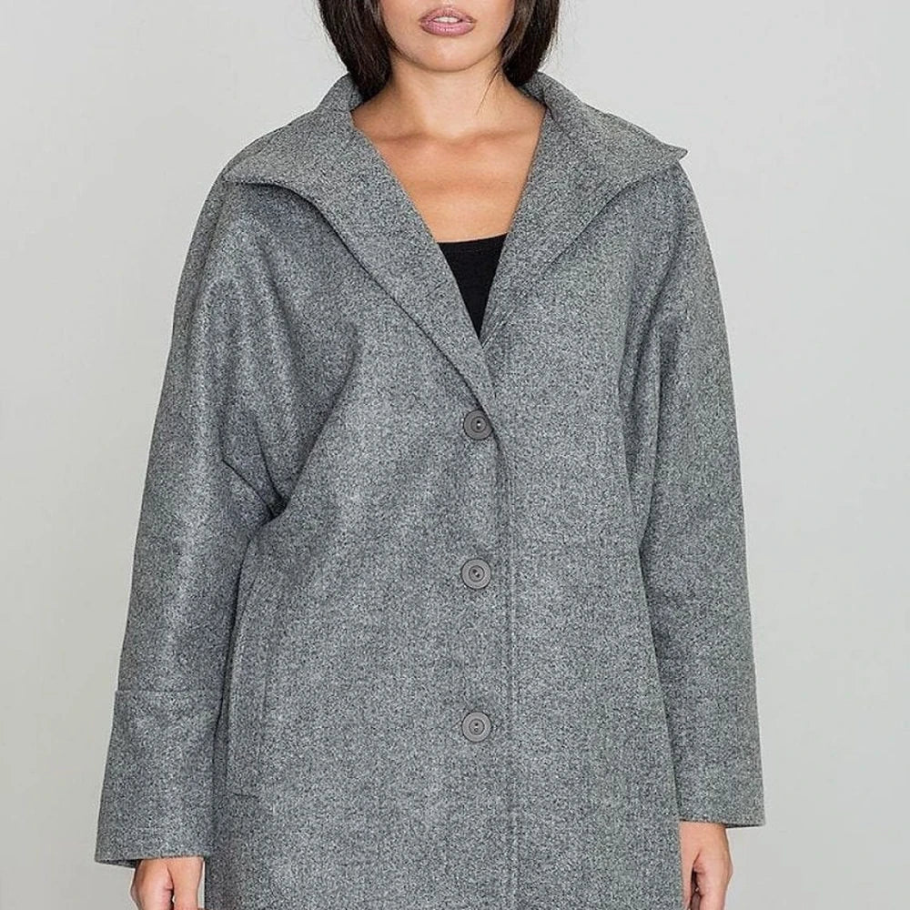 Women's Kimono Coat Stand-Up Collar Button Details