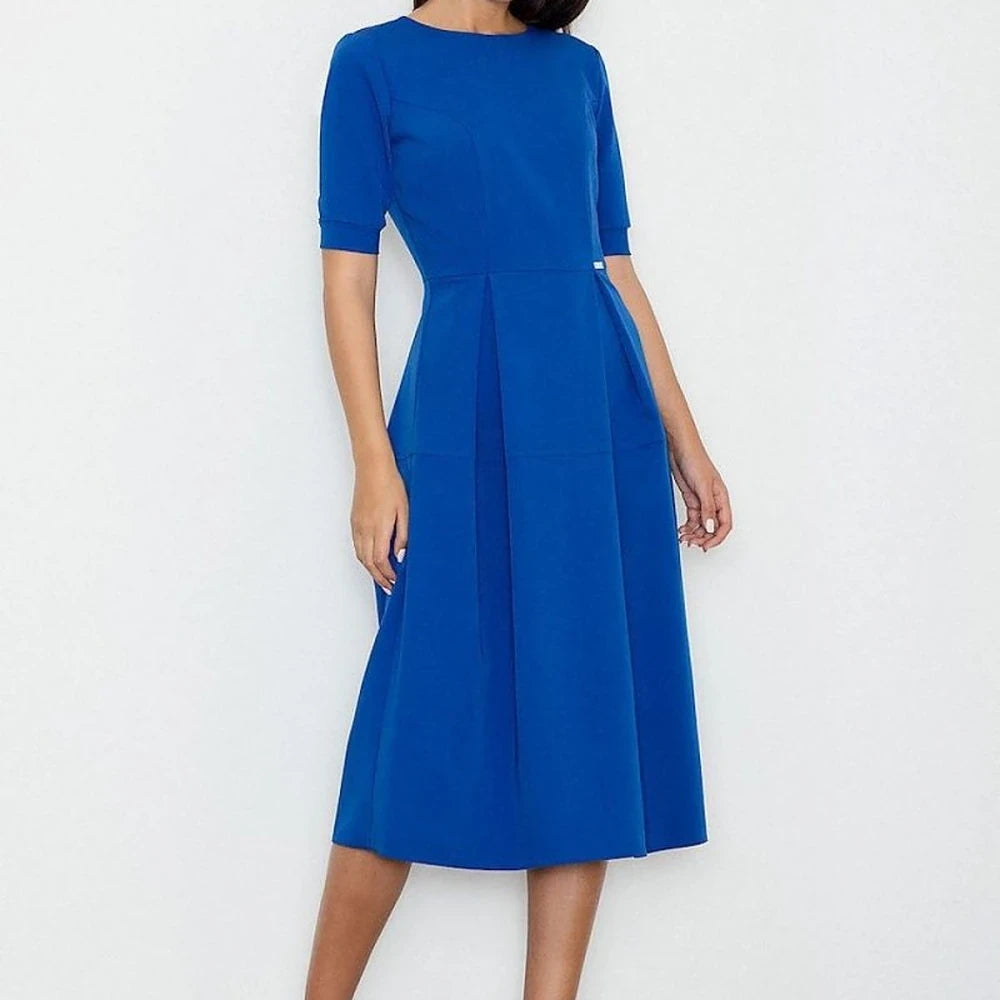 Long Cotton Dress with Contrasting Pleats
