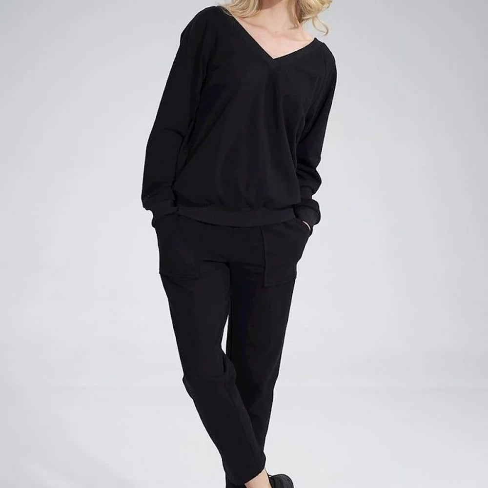 Cotton Ribbed Hem Sweatshirt with Tie Back