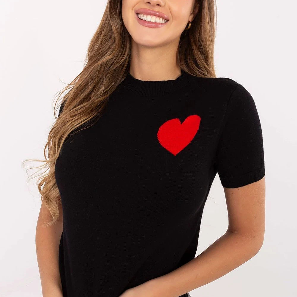Short Sleeve Sweater with Heart Print