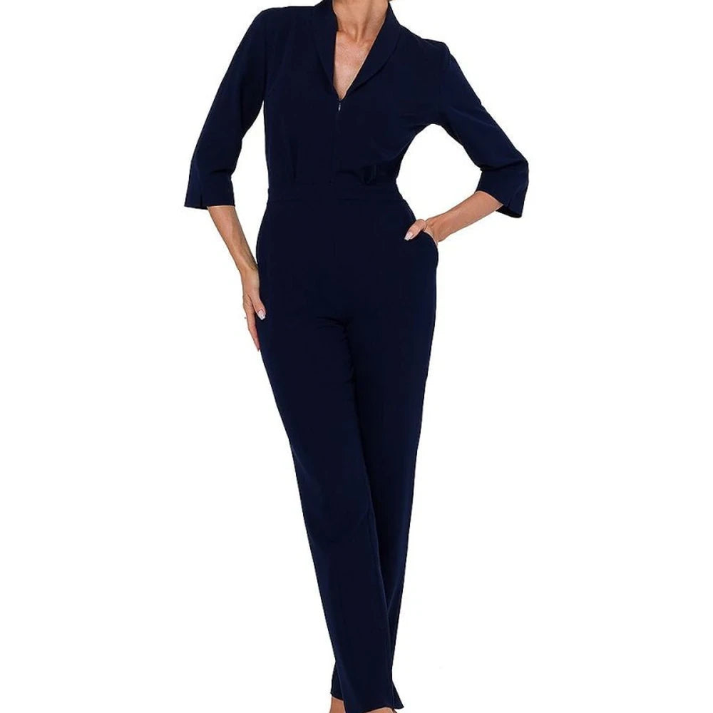 3/4 Sleeve Jumpsuit with Covered Zipper