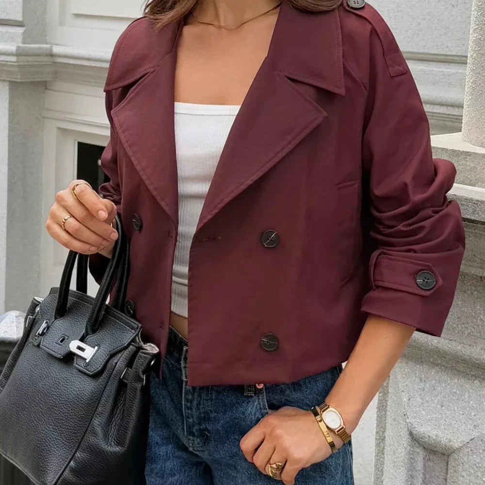 Cropped Double-Breasted Jacket with Raglan Sleeves