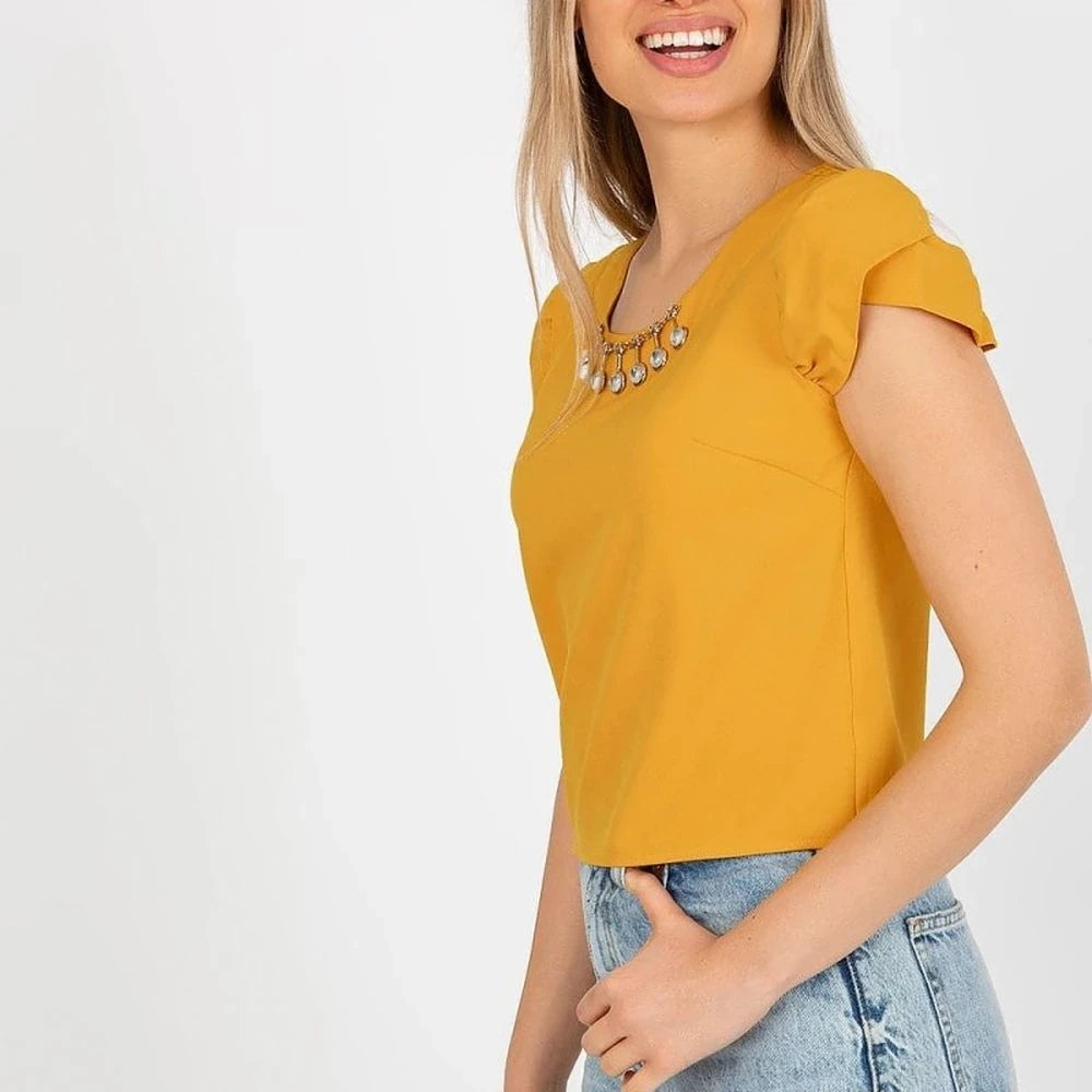 Embellished Cotton Short Sleeve Blouse