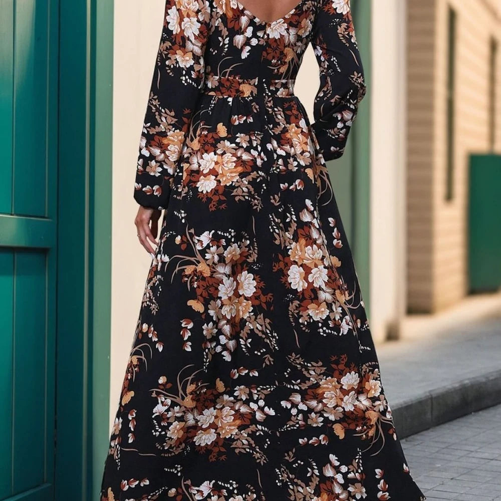 Printed Surplice Maxi Dress with Slit