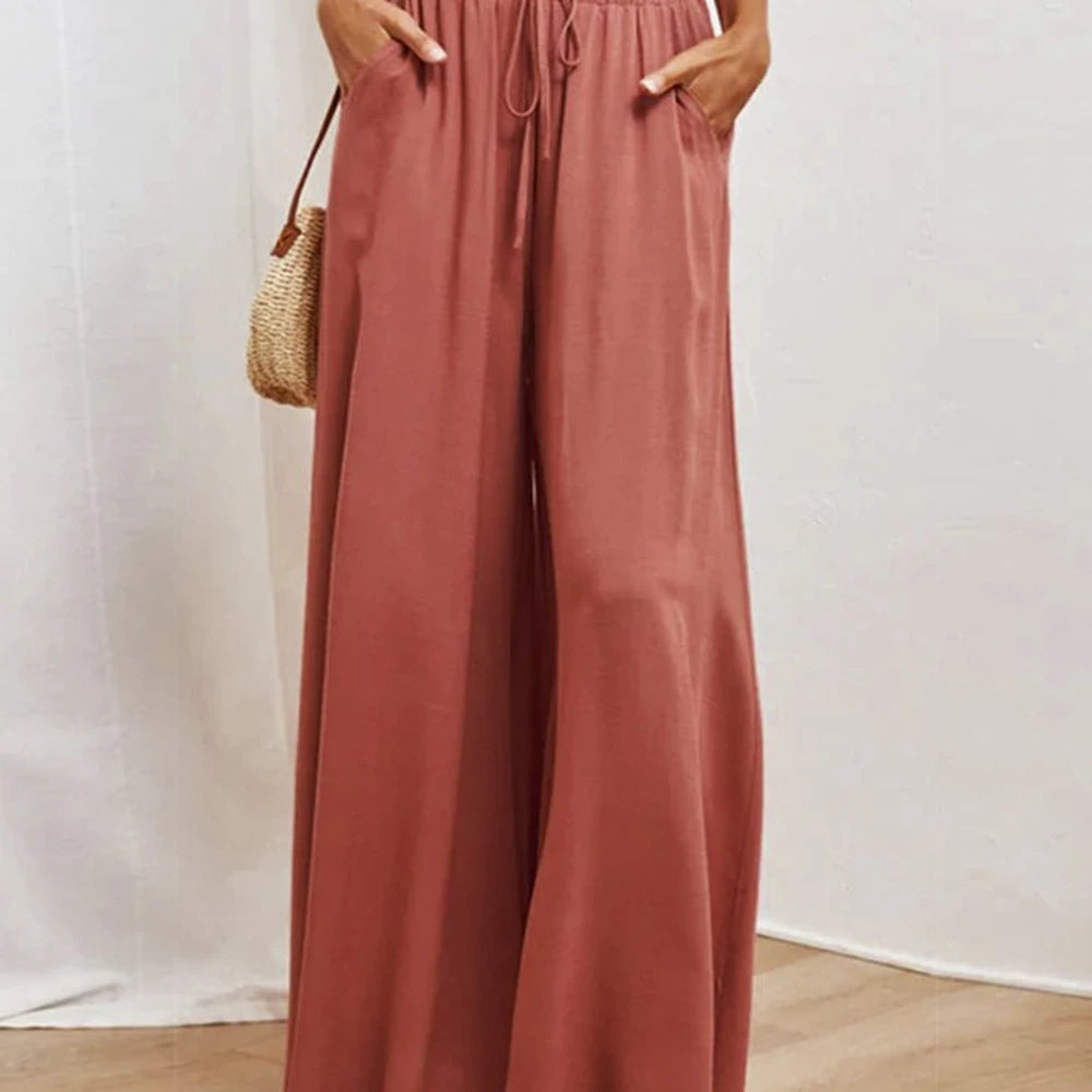 Wide Leg Drawstring Waist Pants