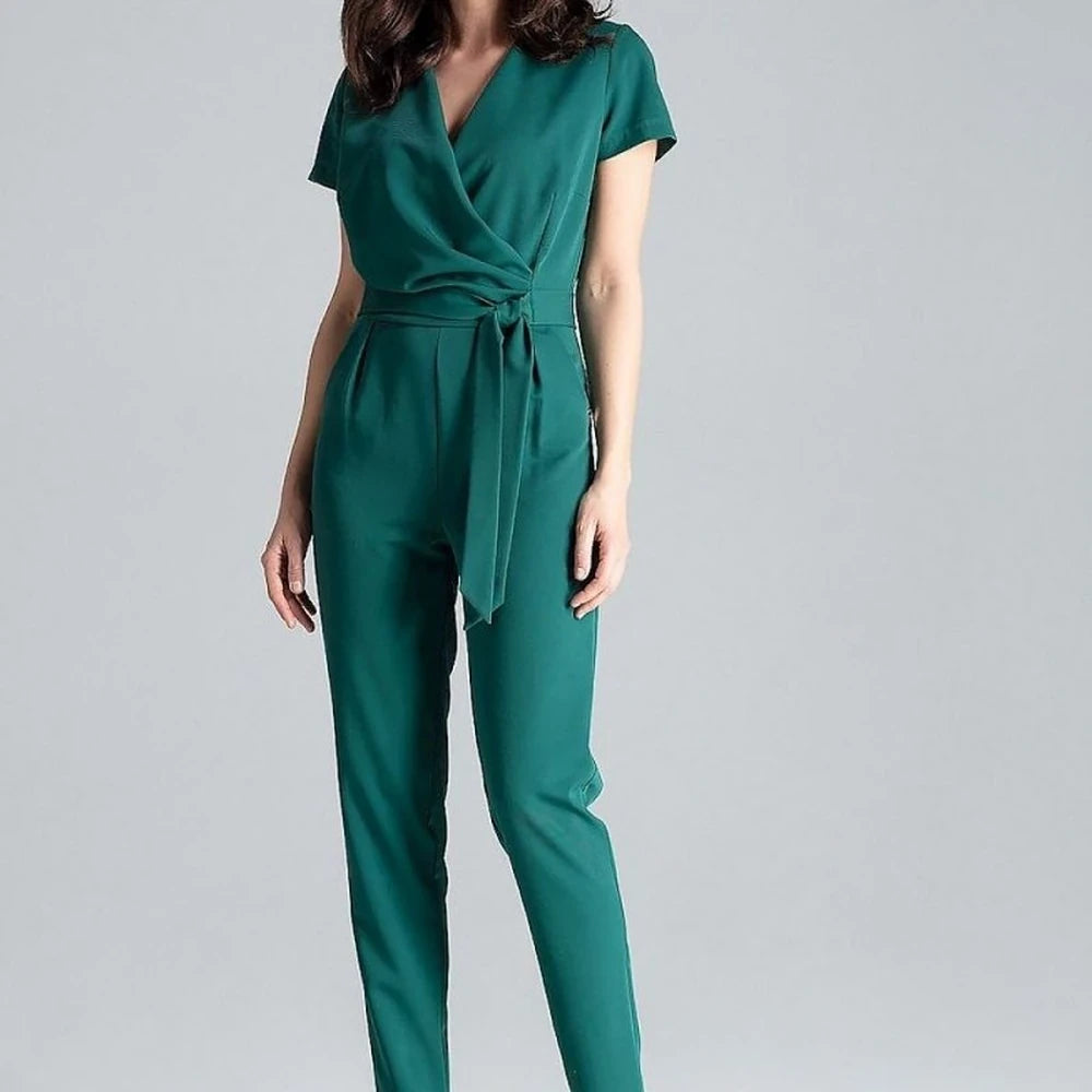 Short Sleeve Jumpsuit with Tie Waist
