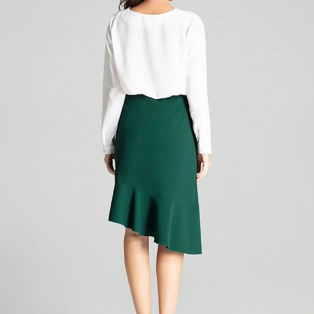 Asymmetrical Midi Skirt with Frill
