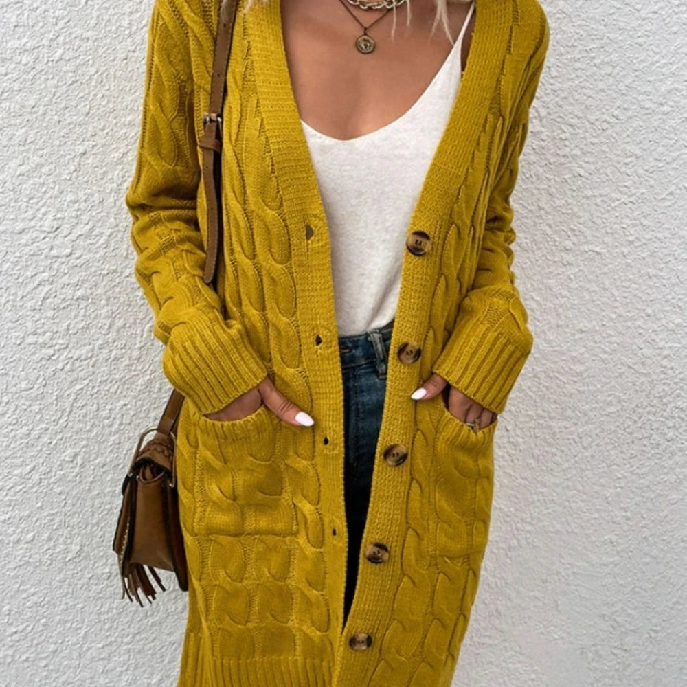 Cable-Knit Button Down Cardigan with Pockets