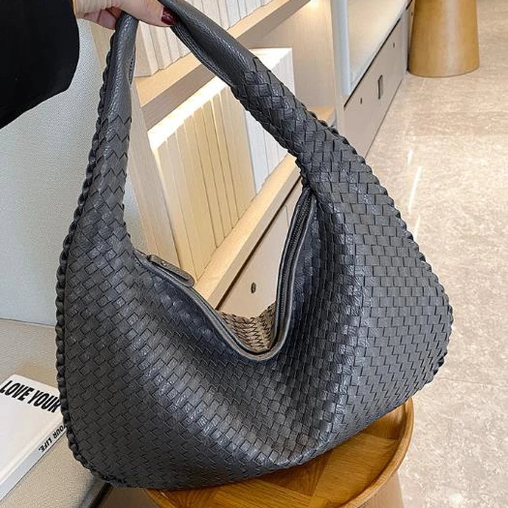 Women's Leather Hobo Woven Handbag