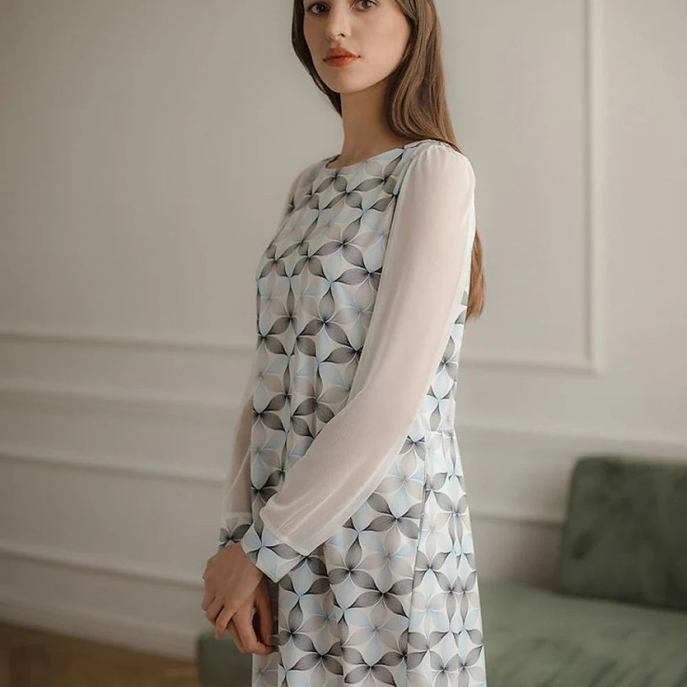 Black Midi Dress with Long Mesh Sleeves