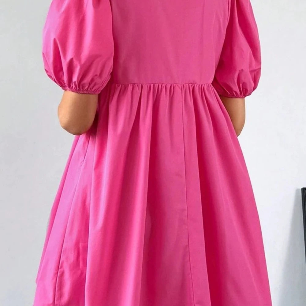 Puff Sleeve Tie Front Mini Dress