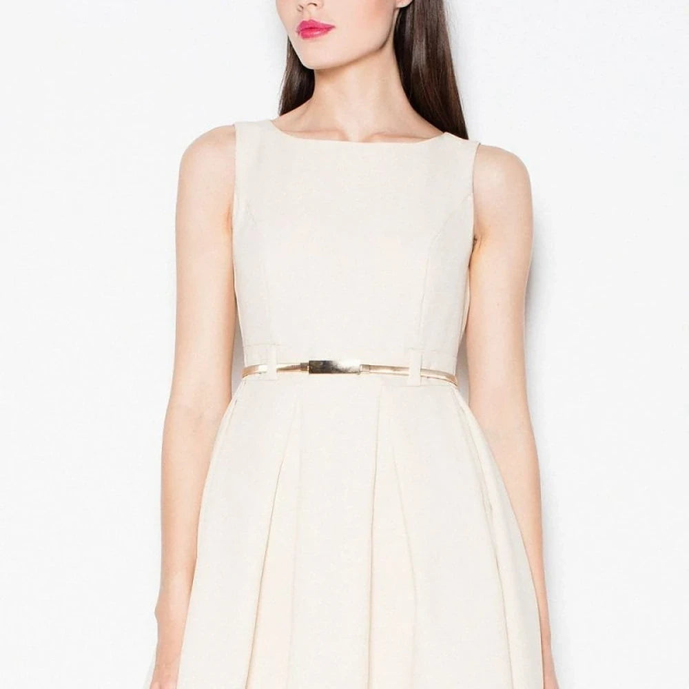 Blue Cocktail Dress with Pleats and Belt