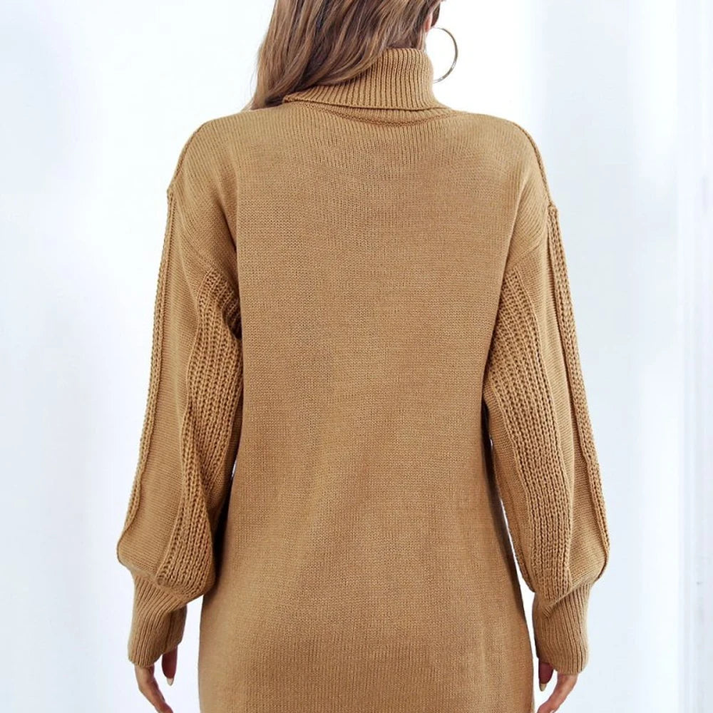 Openwork Turtleneck Sweater Dress