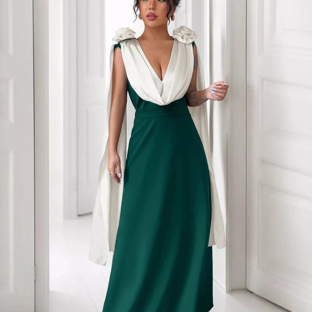 Floral Applique Two Tone Maxi Dress