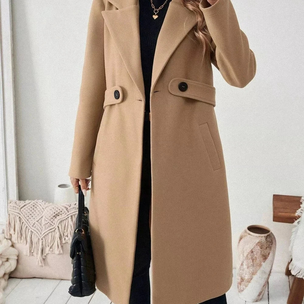 One Button Wool Blend Overcoat