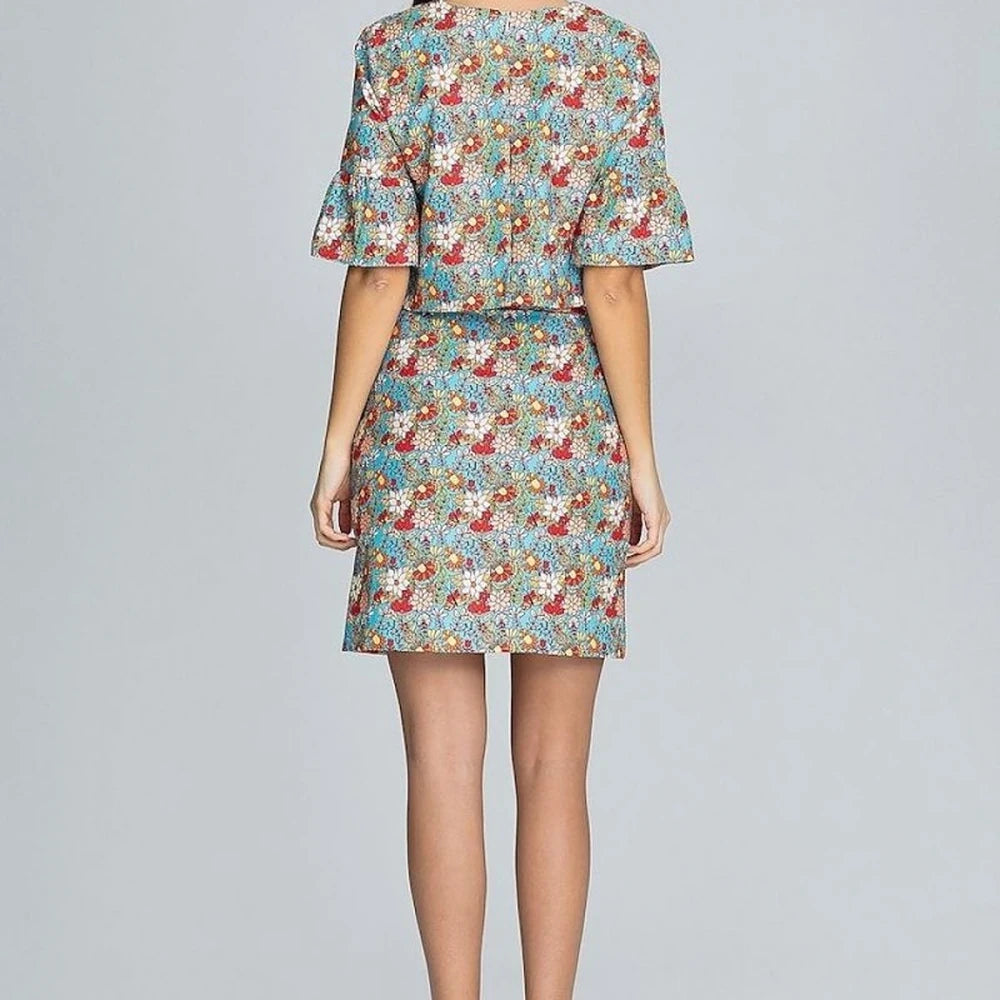 Floral Blouse & Skirt Set with Frilled Sleeves