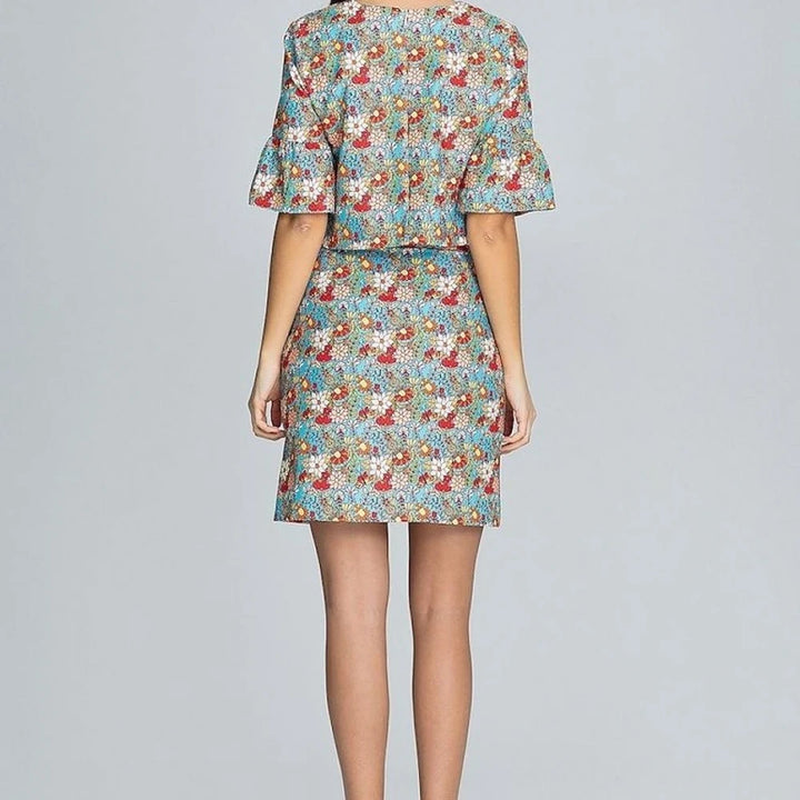 Floral Blouse & Skirt Set with Frilled Sleeves