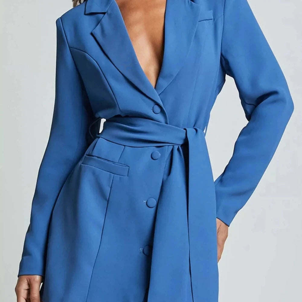 Lapel Collar Tie Waist Blazer