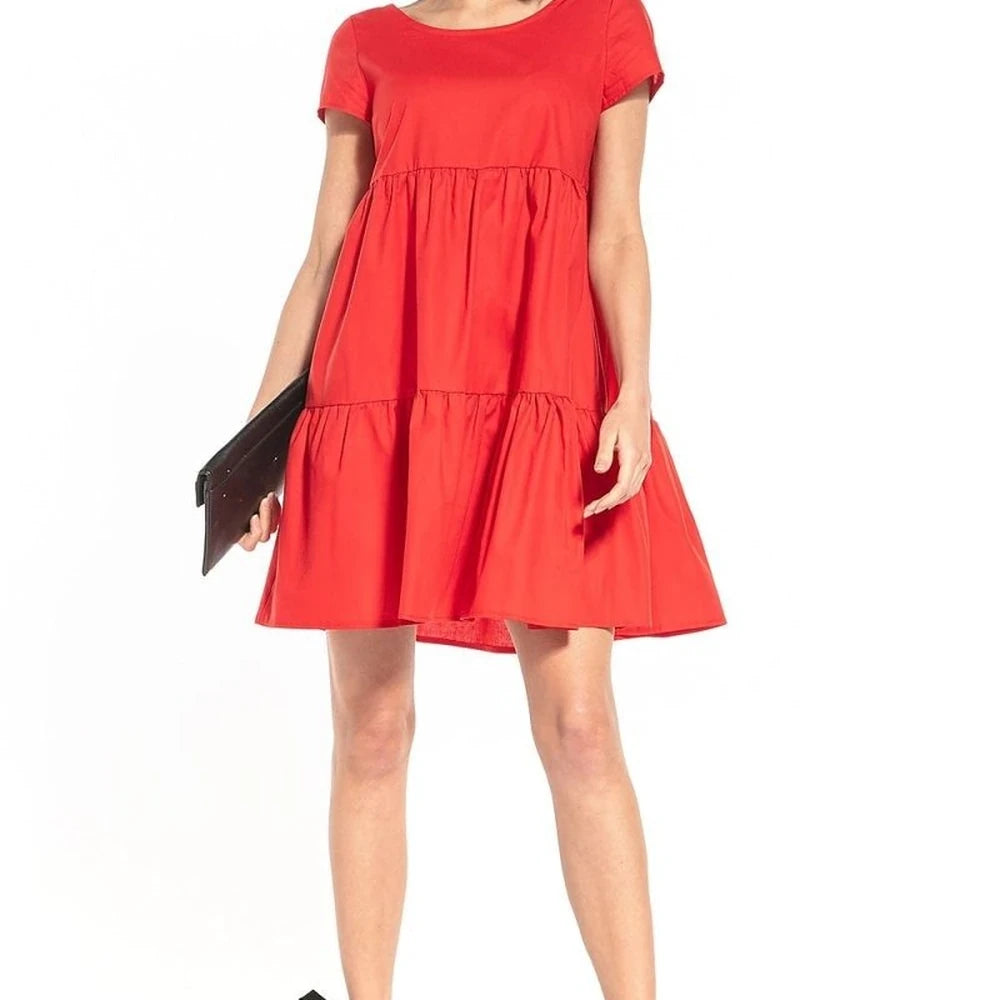 Boat Neck Short Sleeve Cotton Dress