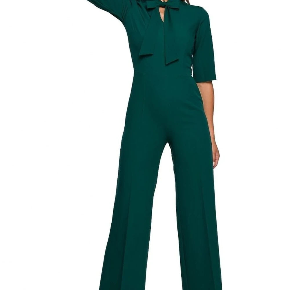 Wide Leg Jumpsuit with V-Neck Tie