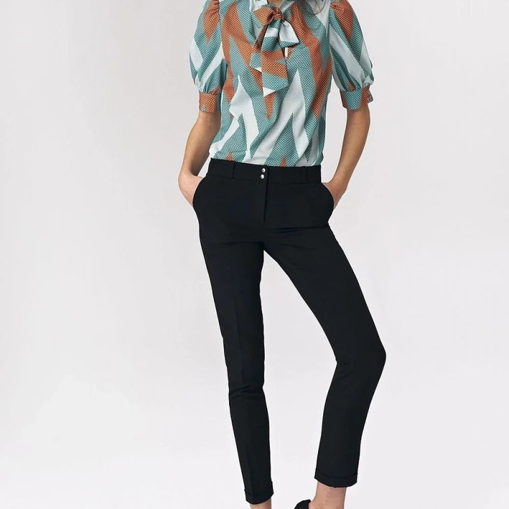 Brown Viscose Blouse with Tie Neck
