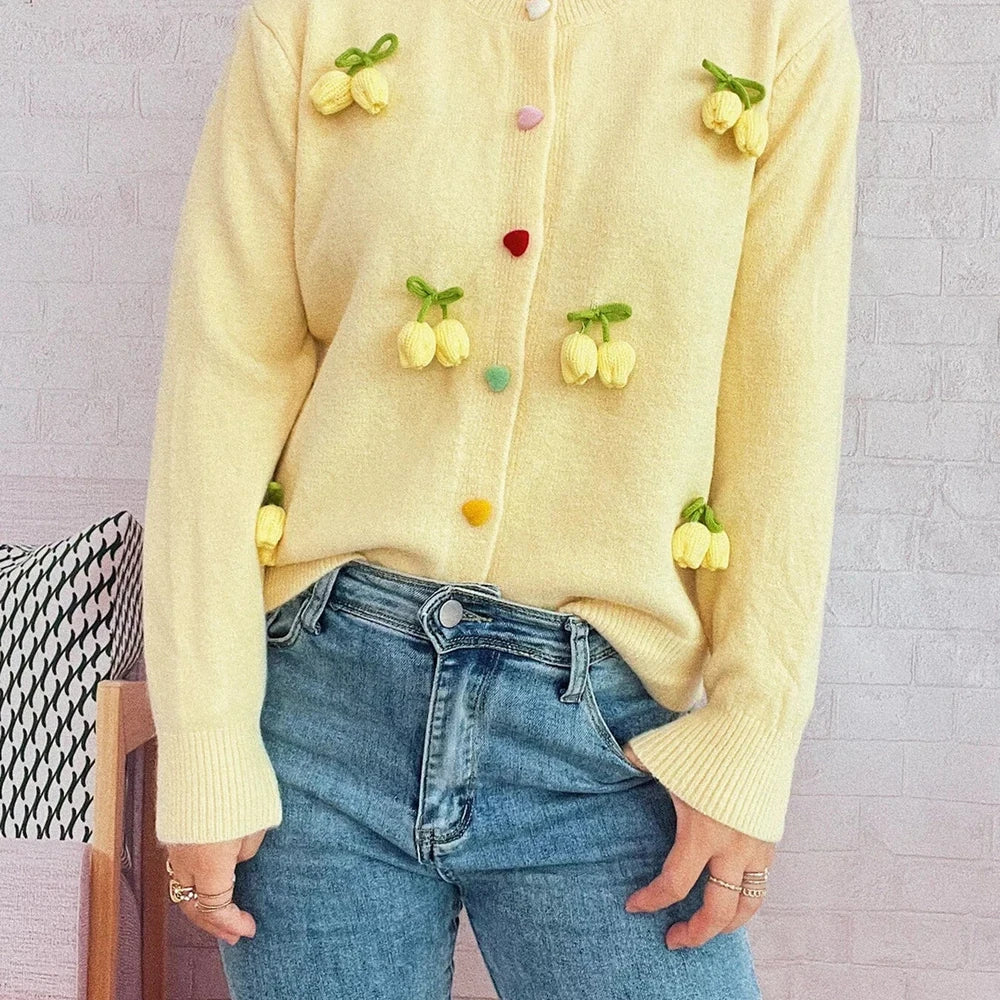 Flower Button Up Long Sleeve Cardigan