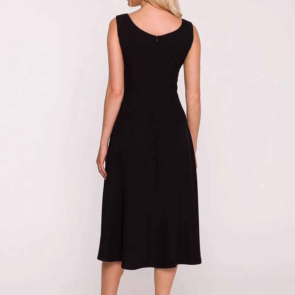 Flared Evening Dress with Round Neck
