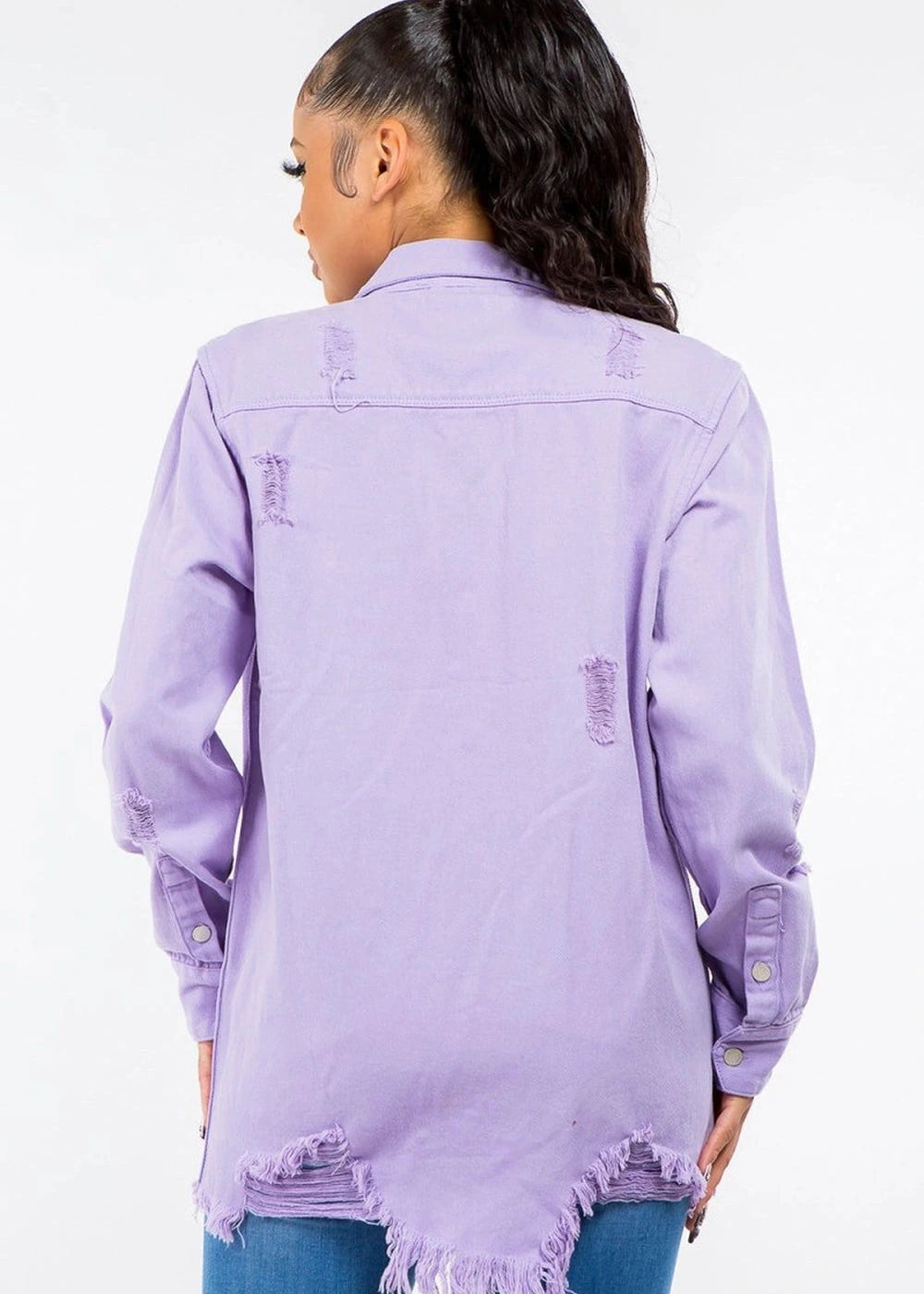 Lavender distressed denim jacket