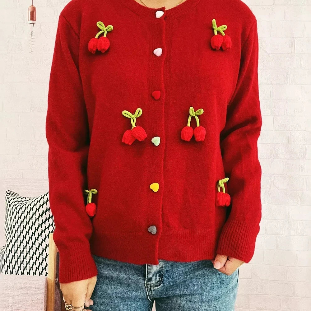 Flower Button Up Long Sleeve Cardigan
