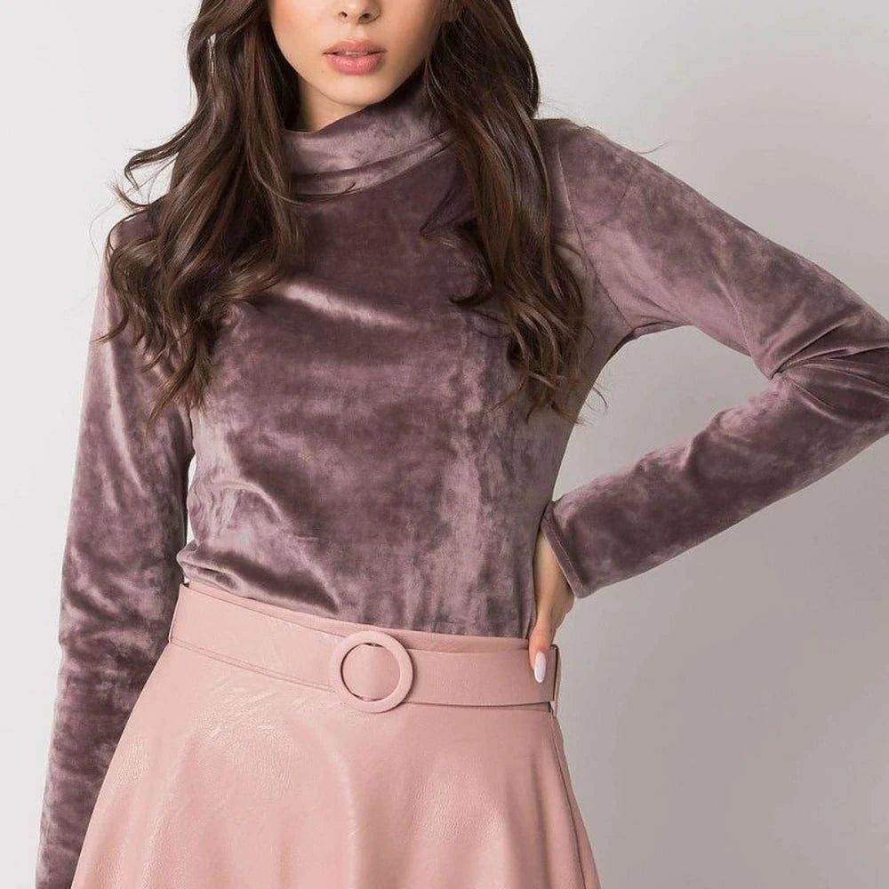 Turtleneck Velour Top with Long Sleeves
