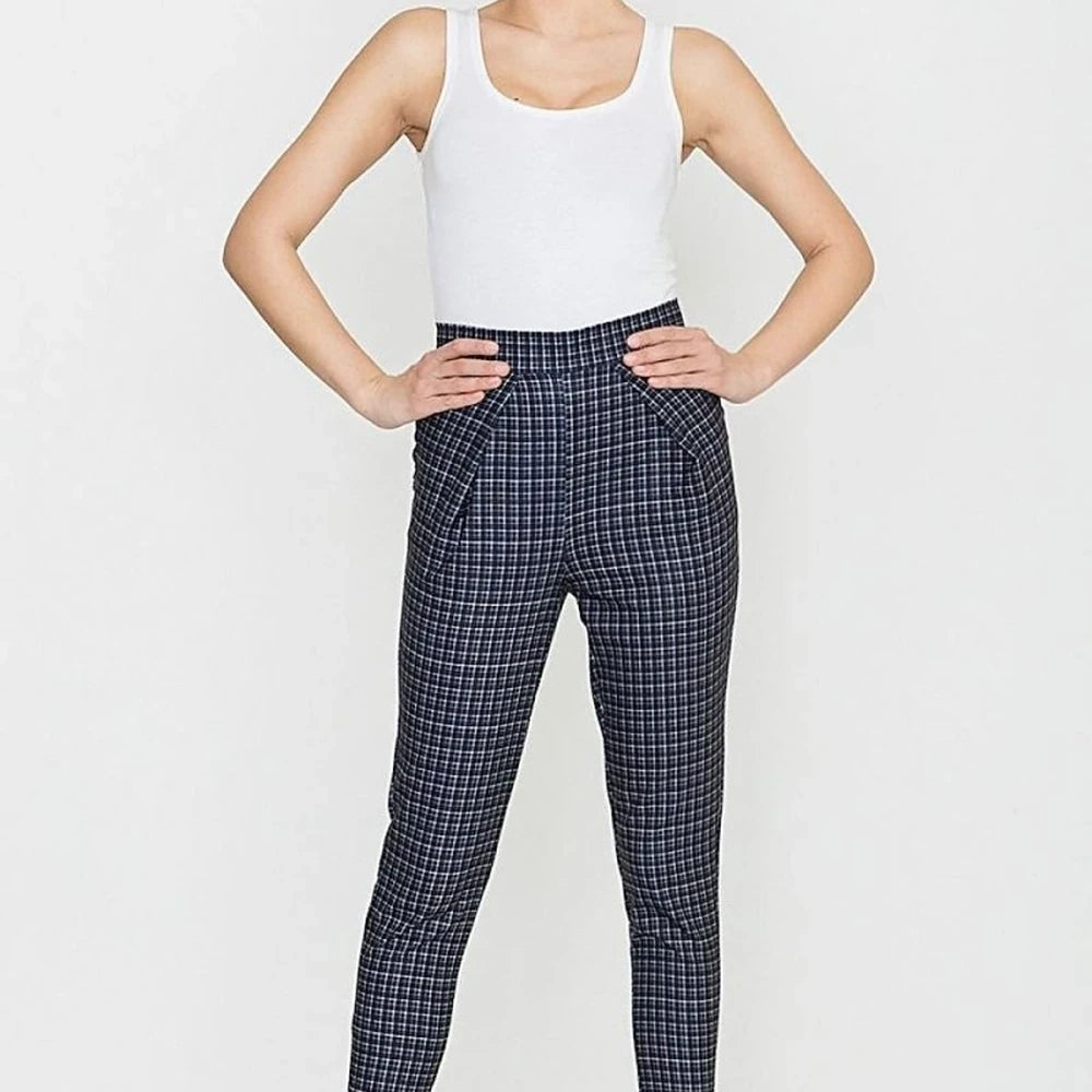 Retro Check Trousers with High Waist