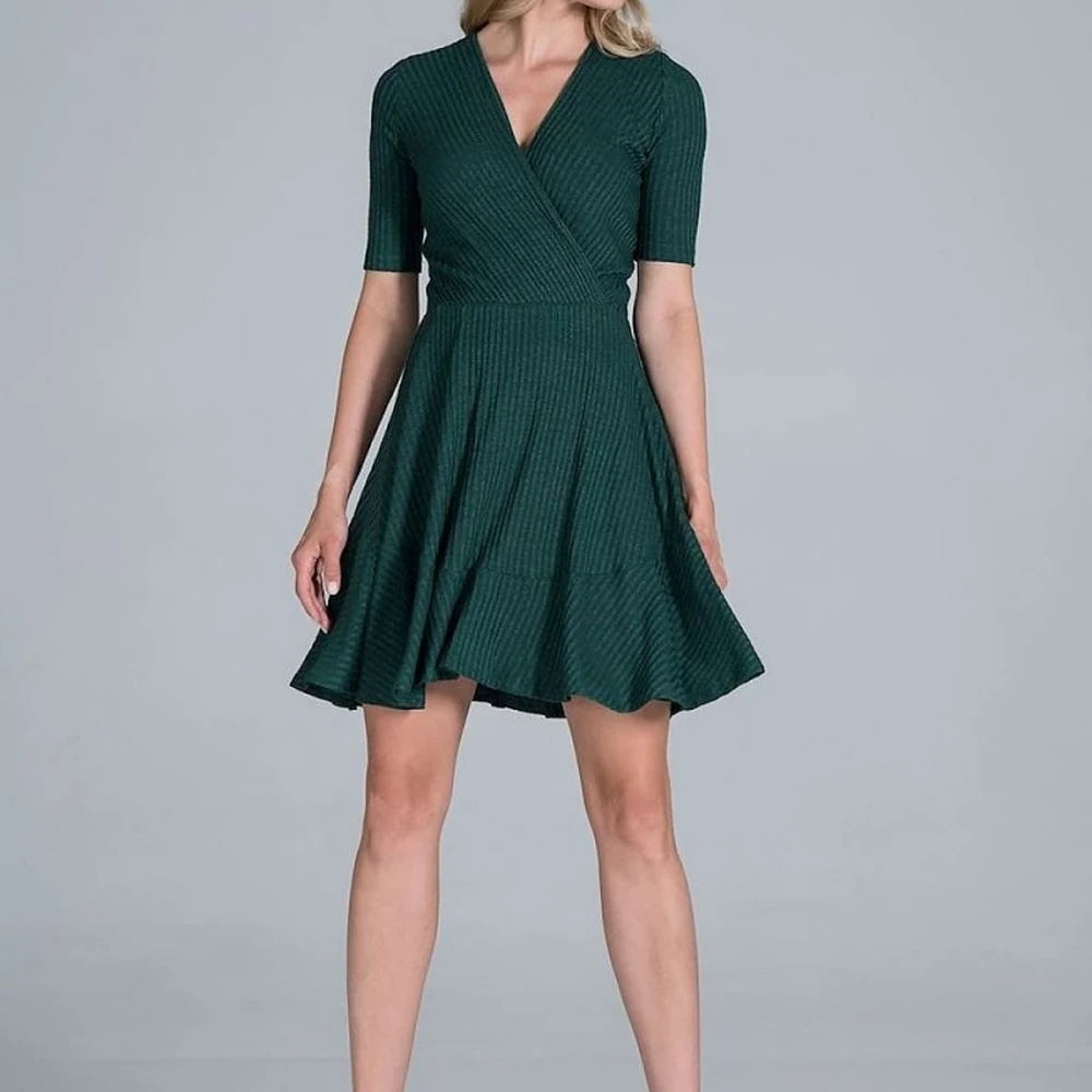 Ribbed Knit Mini Dress with Flounce