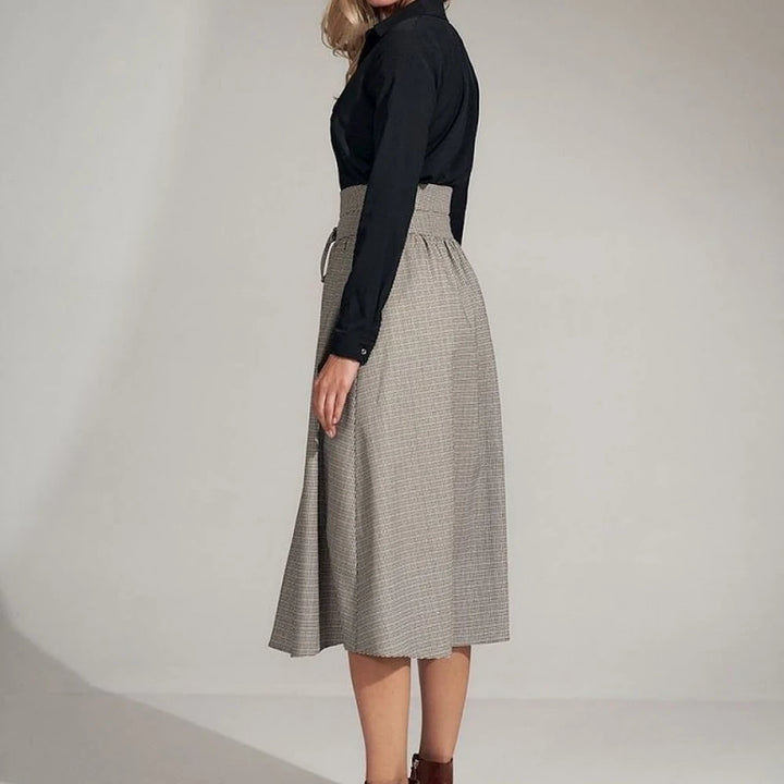 Flared Pleated Plaid Maxi Skirt