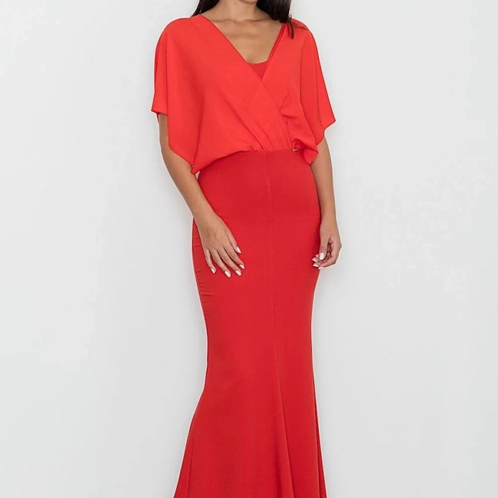 Fitted Long Dress with Transparent Top