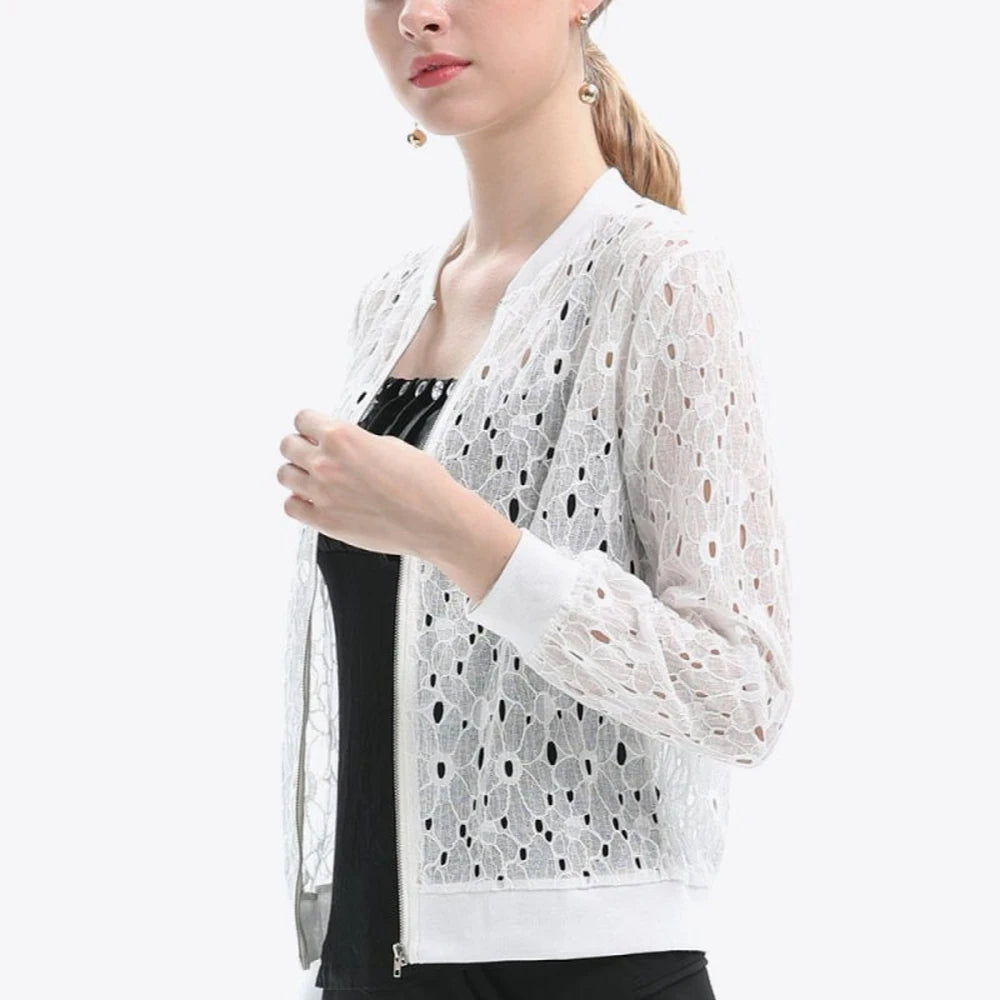 Openwork Zip Up Jacket with Lace