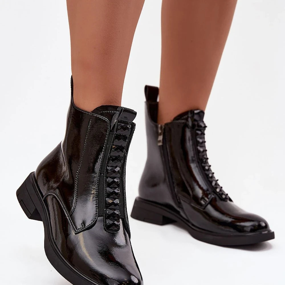 Women's Natural Patent Leather Ankle Boots