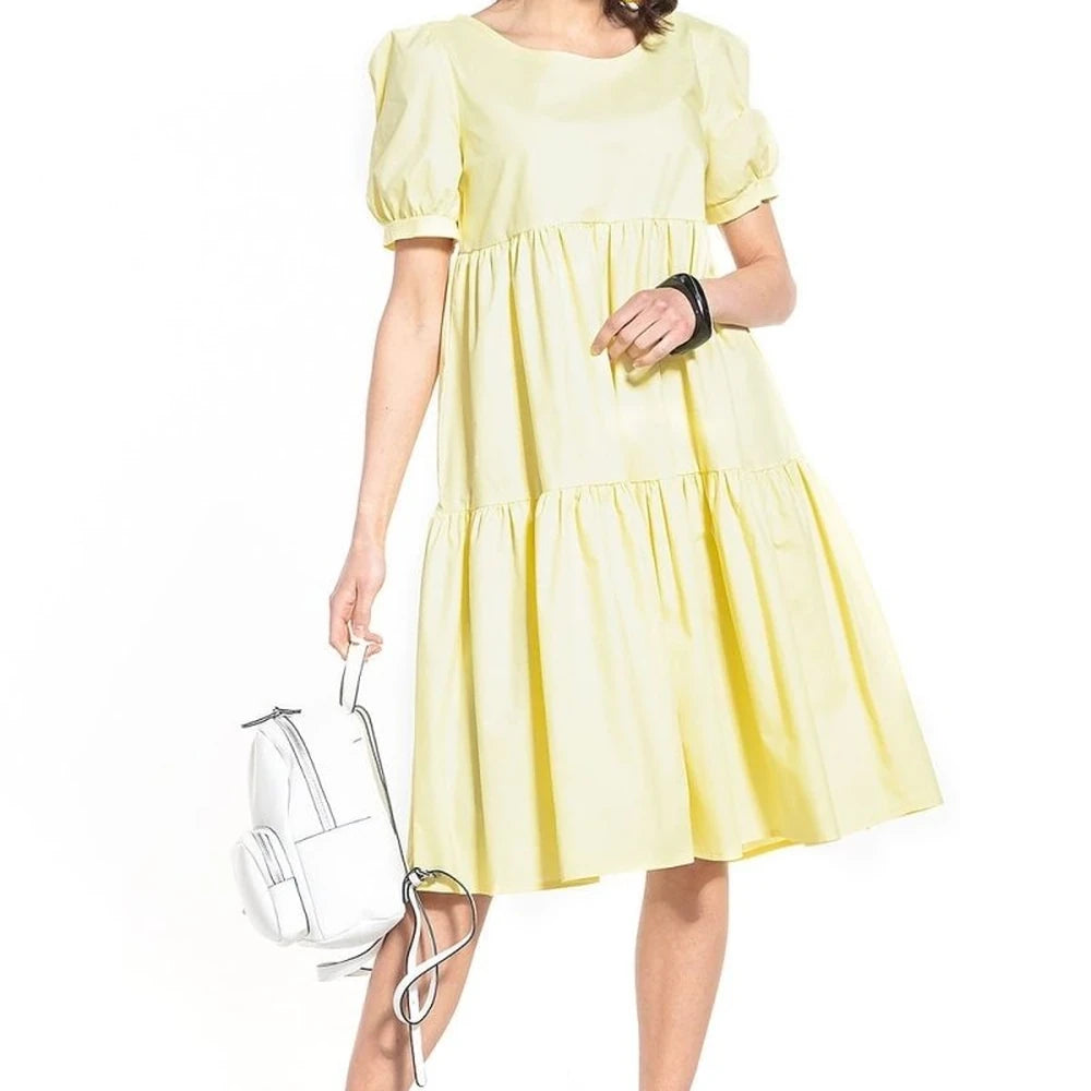 Cotton Midi Dress with Boat Neckline