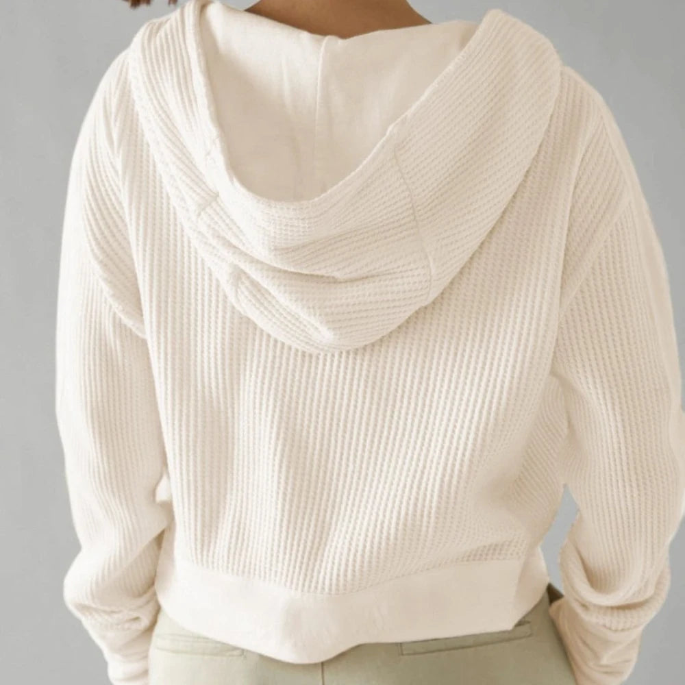 Waffle Knit Hooded Jacket with Dropped Shoulders