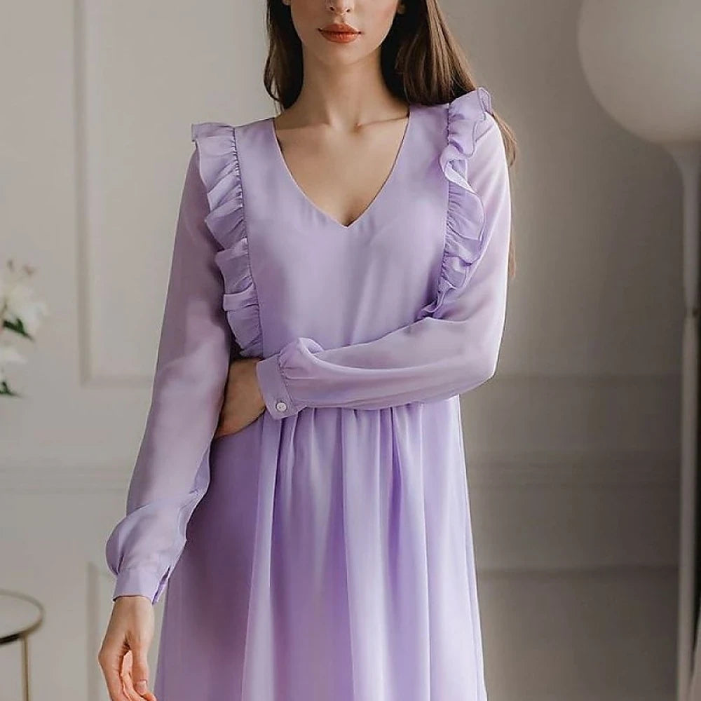 Flowy Chiffon Midi Dress with Ruffled Sleeves