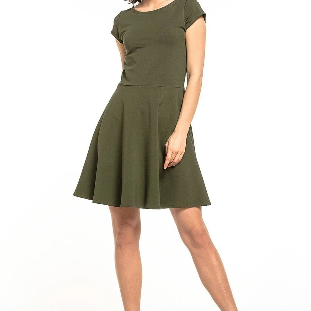 Midi Cotton Knit Dress with Boat Neck