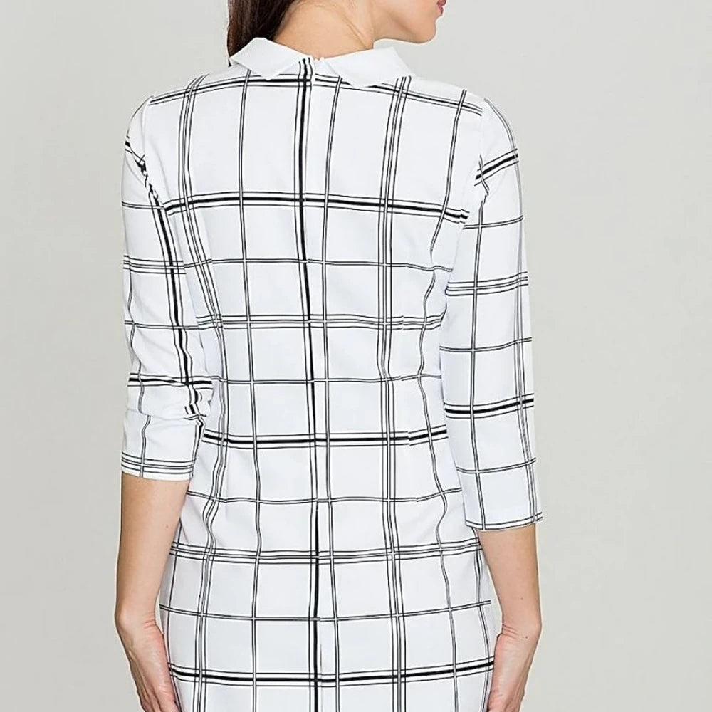 Geometric Check Midi Dress with Collar
